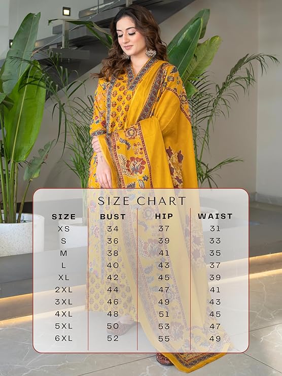 Arayna Women's Pure Cotton Block Printed Ethnic Wear Kurta Set with Palazzo Pants & Dupatta