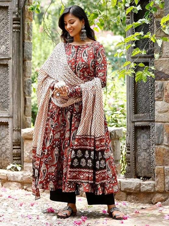Printed Anarkali Kurta and Pant Set with Dupatta