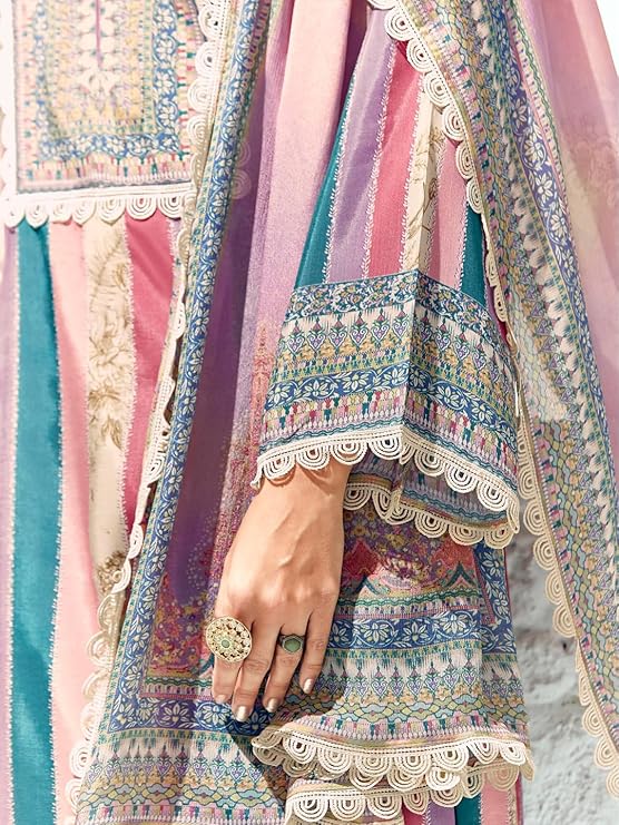 INDO ERA Women's Cotton Blend Printed Straight Kurta With Pant