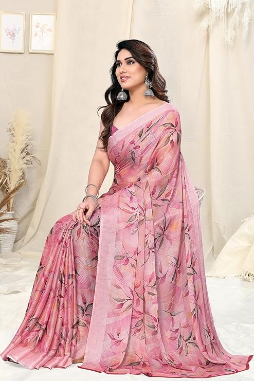 MIRCHI FASHION Women's Chiffon Floral Printed Saree with Blouse Piece