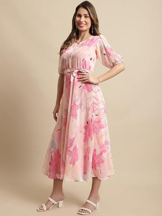 Tee Projekt Women's Georgette Maxi Dress| Digital Print Floral Printed Western Ethnic Gown |Maxi Dress Casual Wear