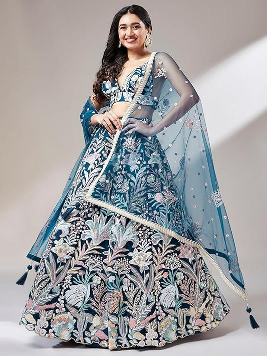 Sequins Embroidered Fabric Soft Net Lehenga Choli With Dupatta