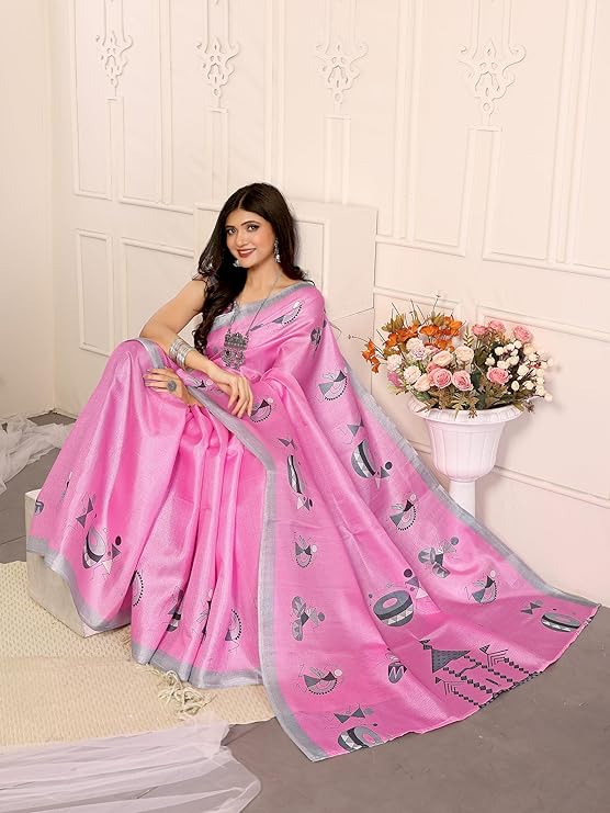Yashika Women's Woven Elegant Printed Art Silk Saree with Matching Blouse Material-Perfect for Festive Special Occasions, Exquisite Design and Vibrant Colors