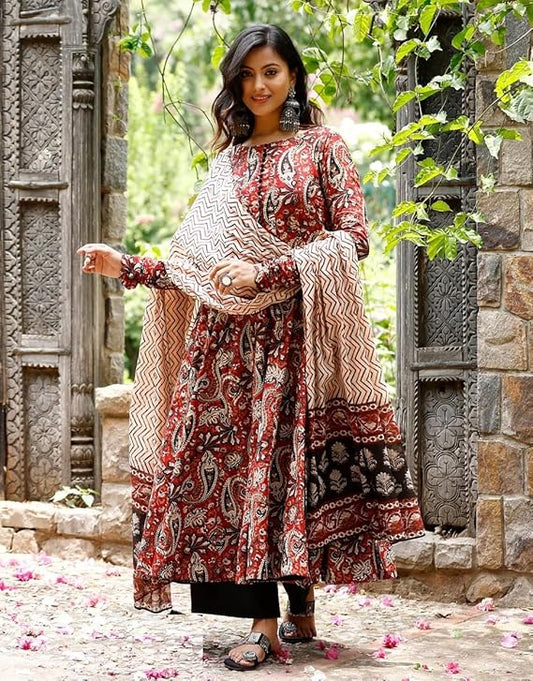 Printed Anarkali Kurta and Pant Set with Dupatta