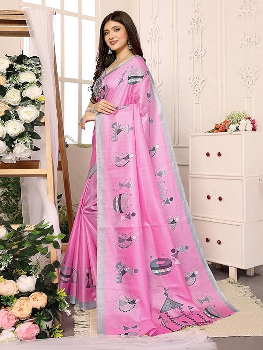 Yashika Women's Woven Elegant Printed Art Silk Saree with Matching Blouse Material-Perfect for Festive Special Occasions, Exquisite Design and Vibrant Colors