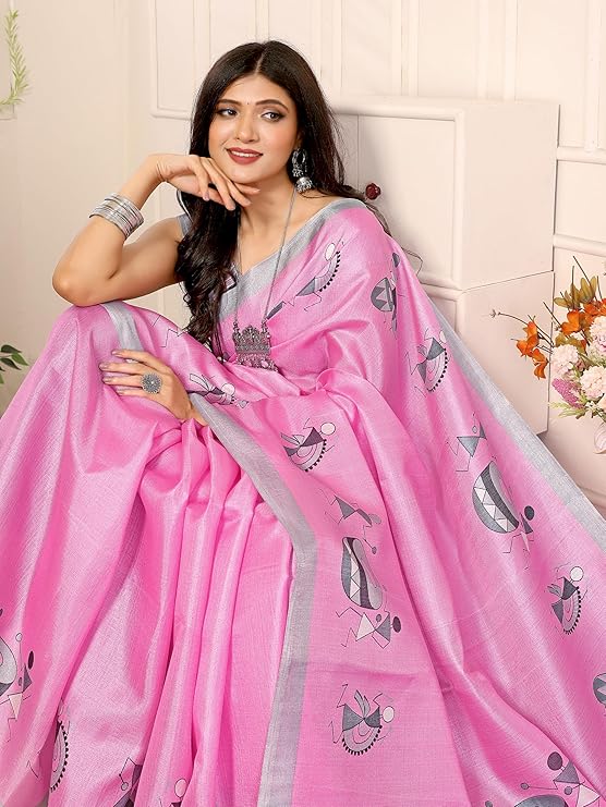 Yashika Women's Woven Elegant Printed Art Silk Saree with Matching Blouse Material-Perfect for Festive Special Occasions, Exquisite Design and Vibrant Colors